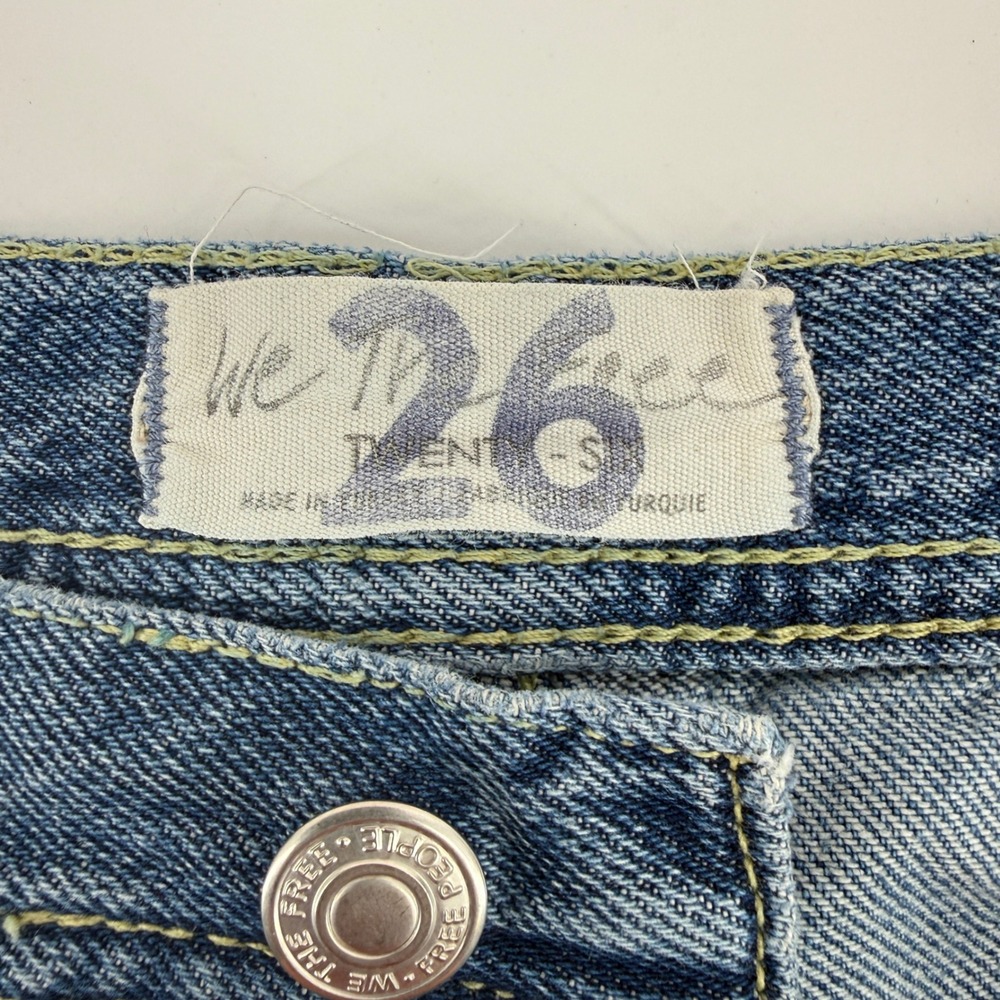 Free People We The Free Straight Leg Jeans Blue Button Fly Raw Hem Size 26 - Picture 2 of 11
